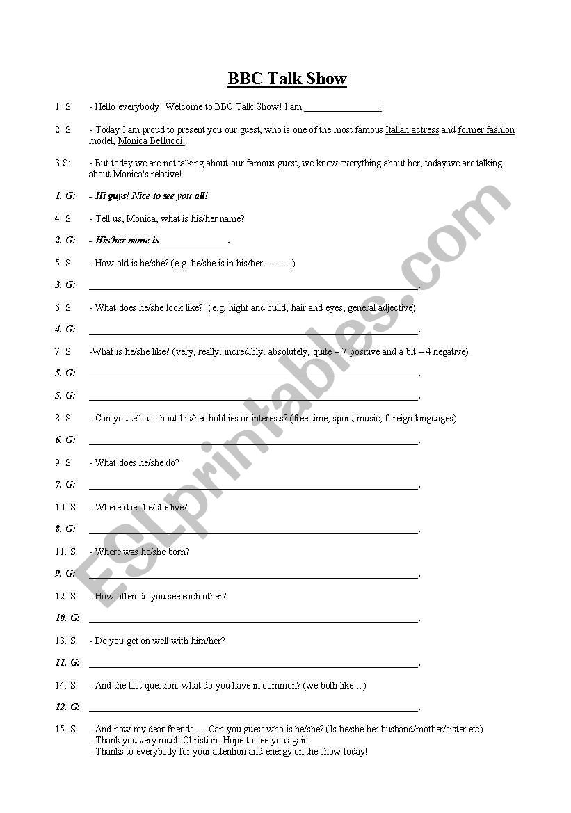BBC Talk Show worksheet