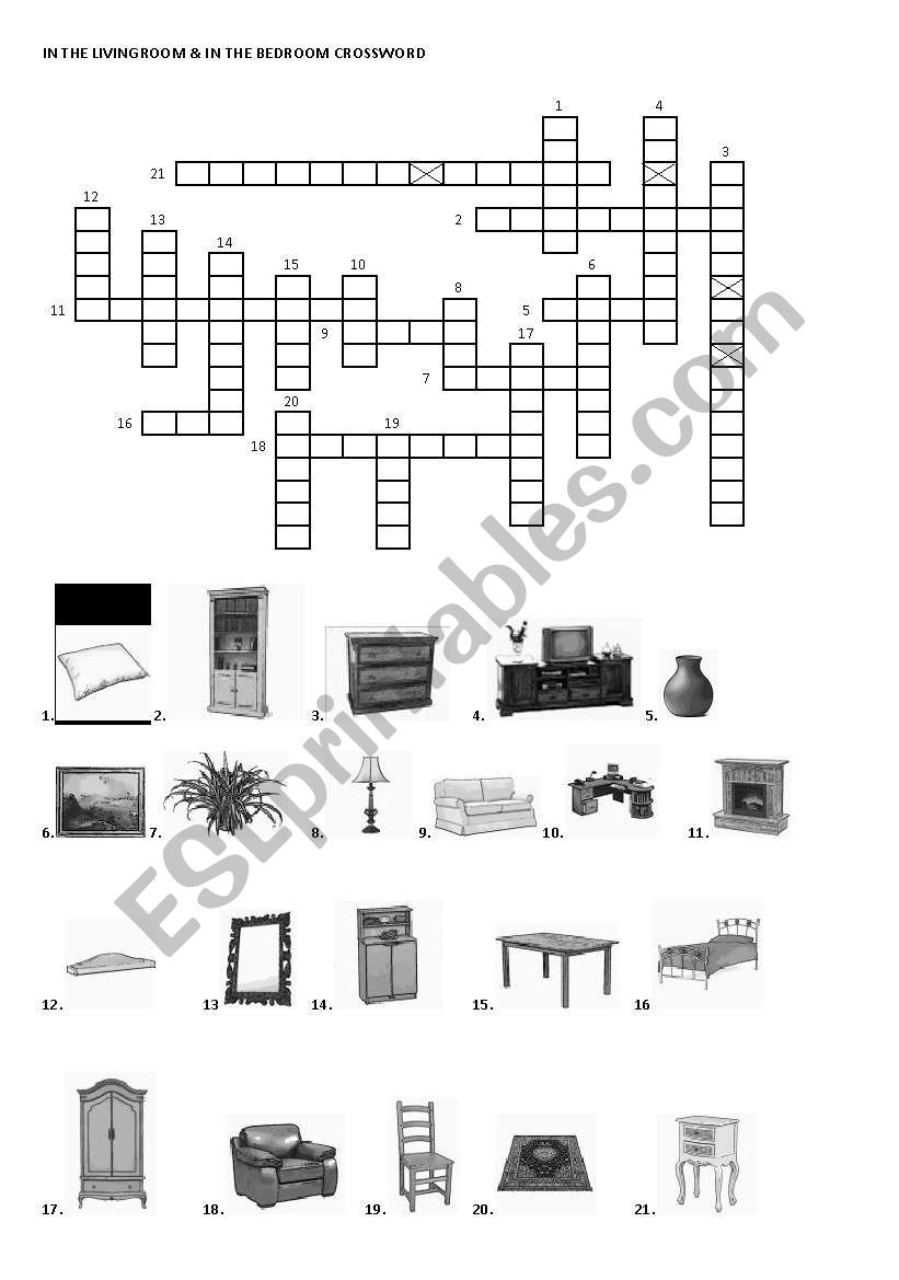 In the livingroom & In the bedroom intermediate furniture crossword