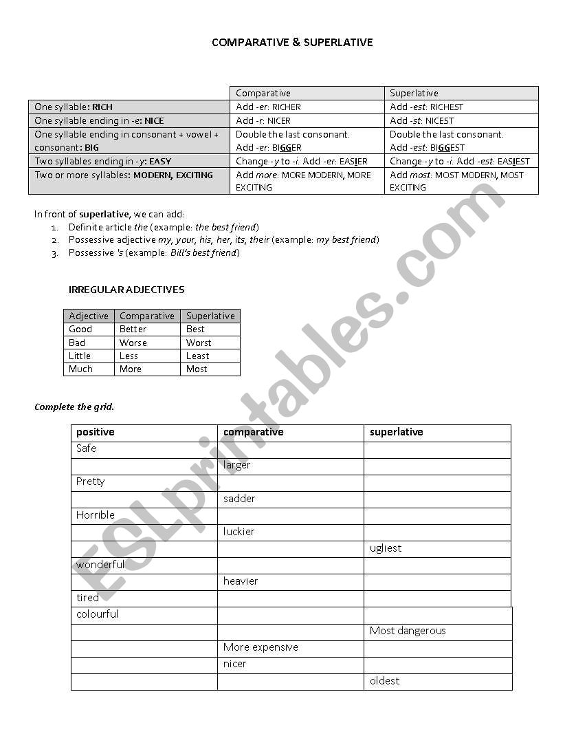 comparison of adjectives worksheet