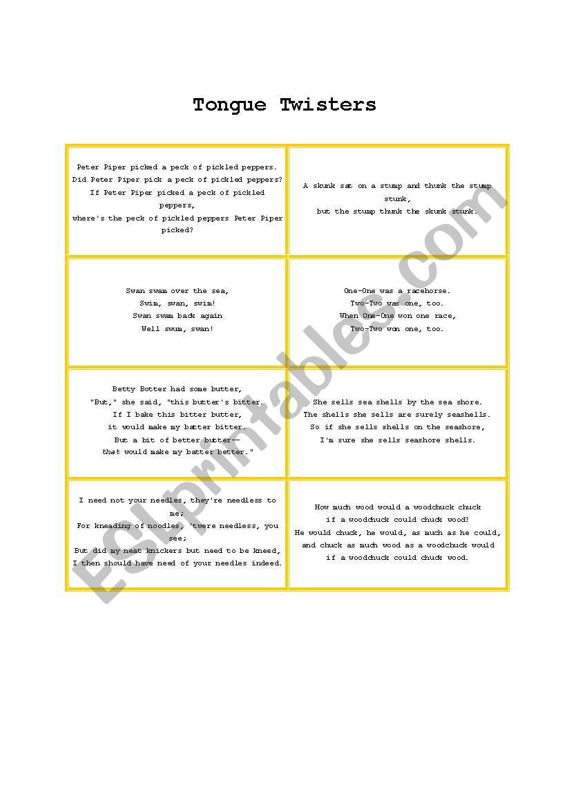 Tongue Twisters worksheet