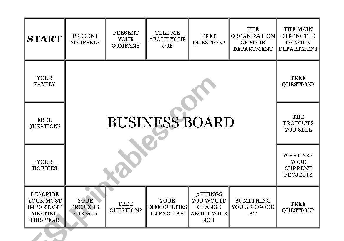 Business Board worksheet