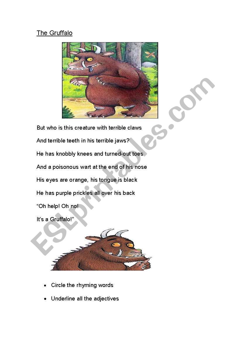 The Gruffalo rhyming words worksheet