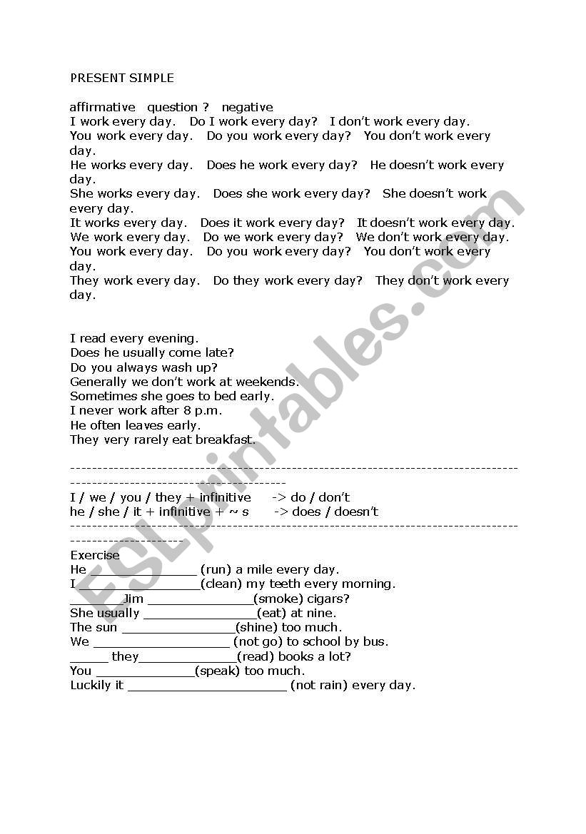 simple present exercises worksheet