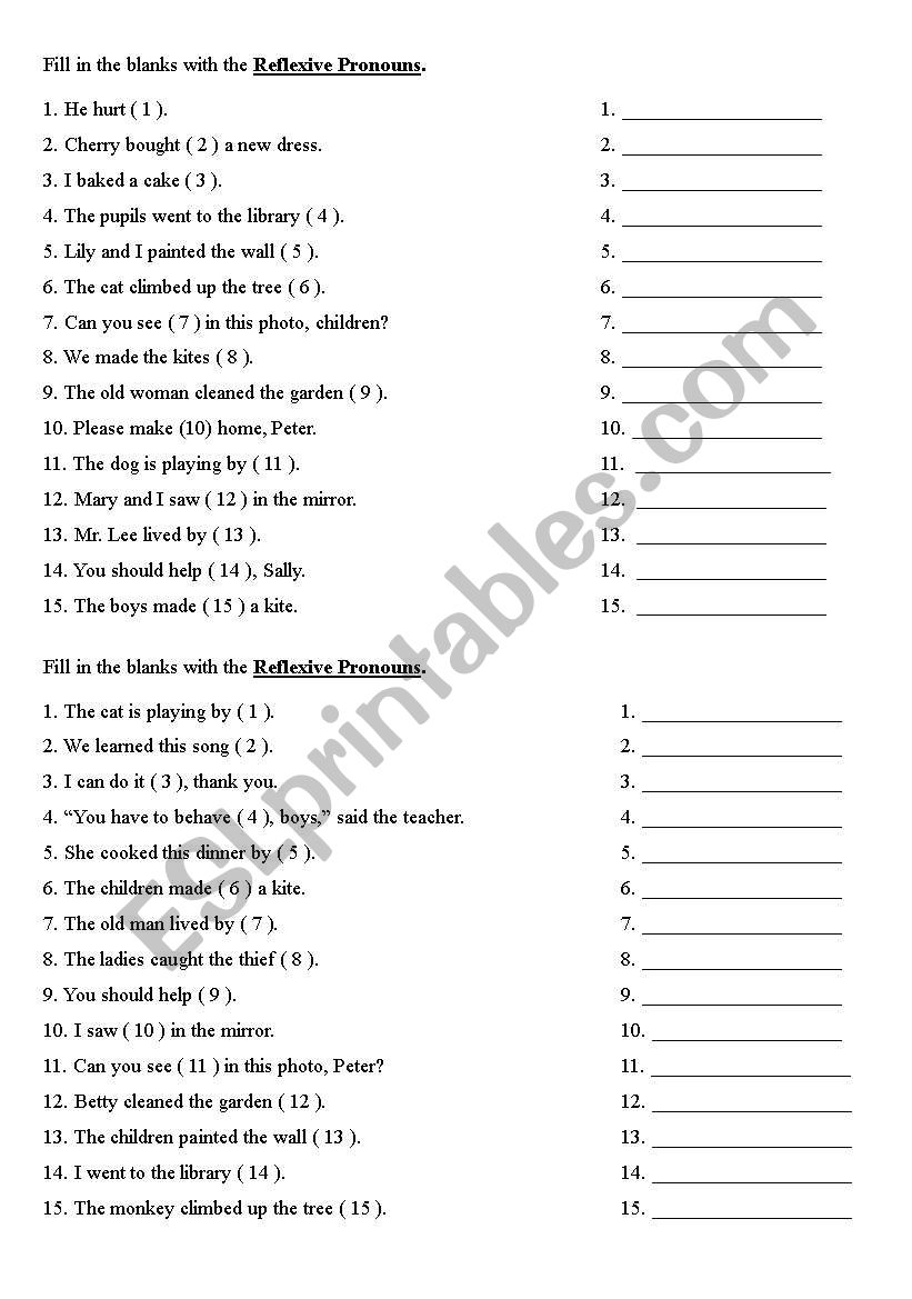 Reflexive Prounouns worksheet