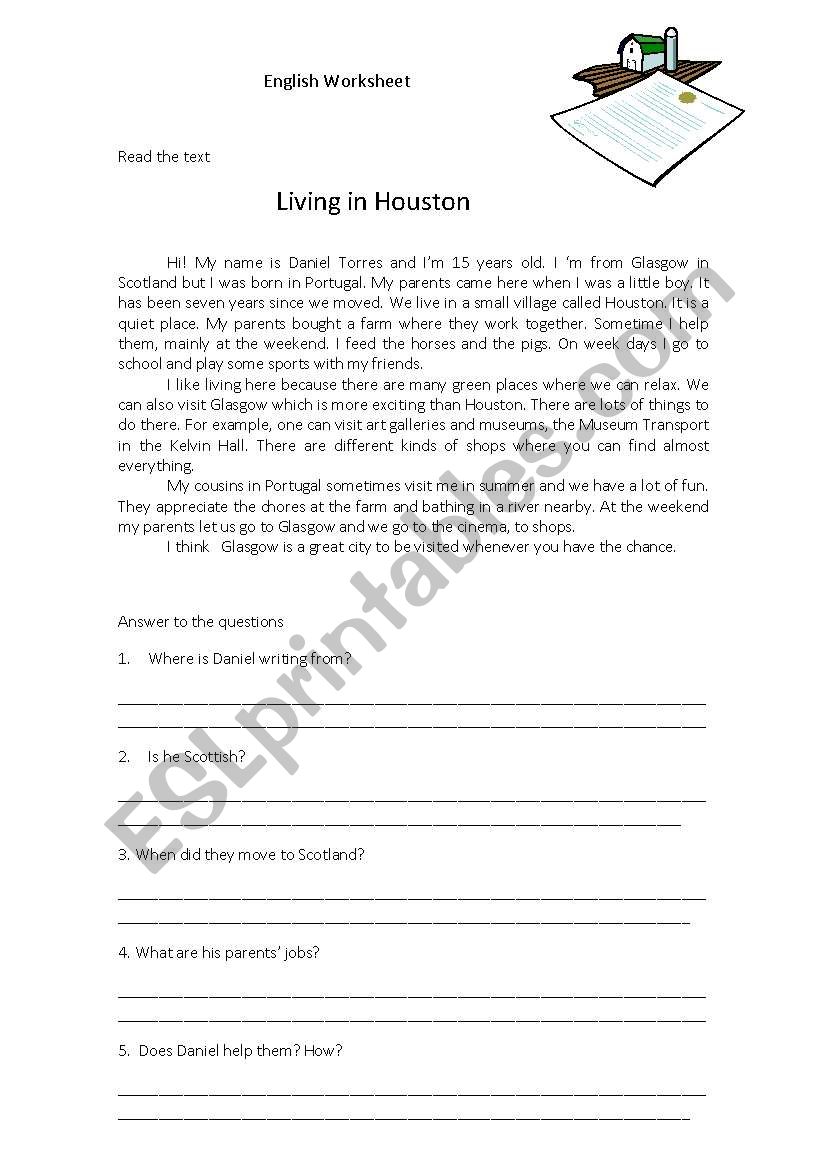Living in Houston worksheet