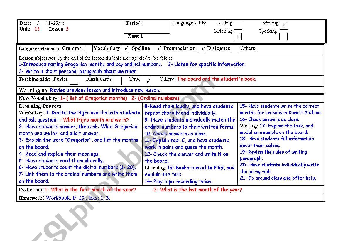 lesson-plan of months !  worksheet