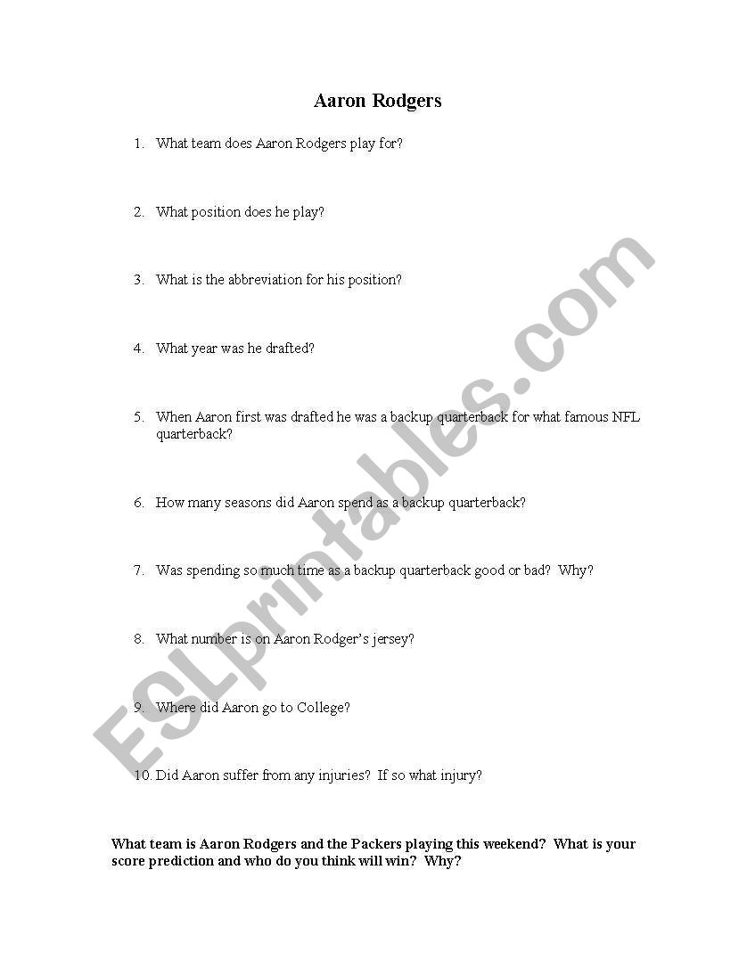 Perfect Passers worksheet