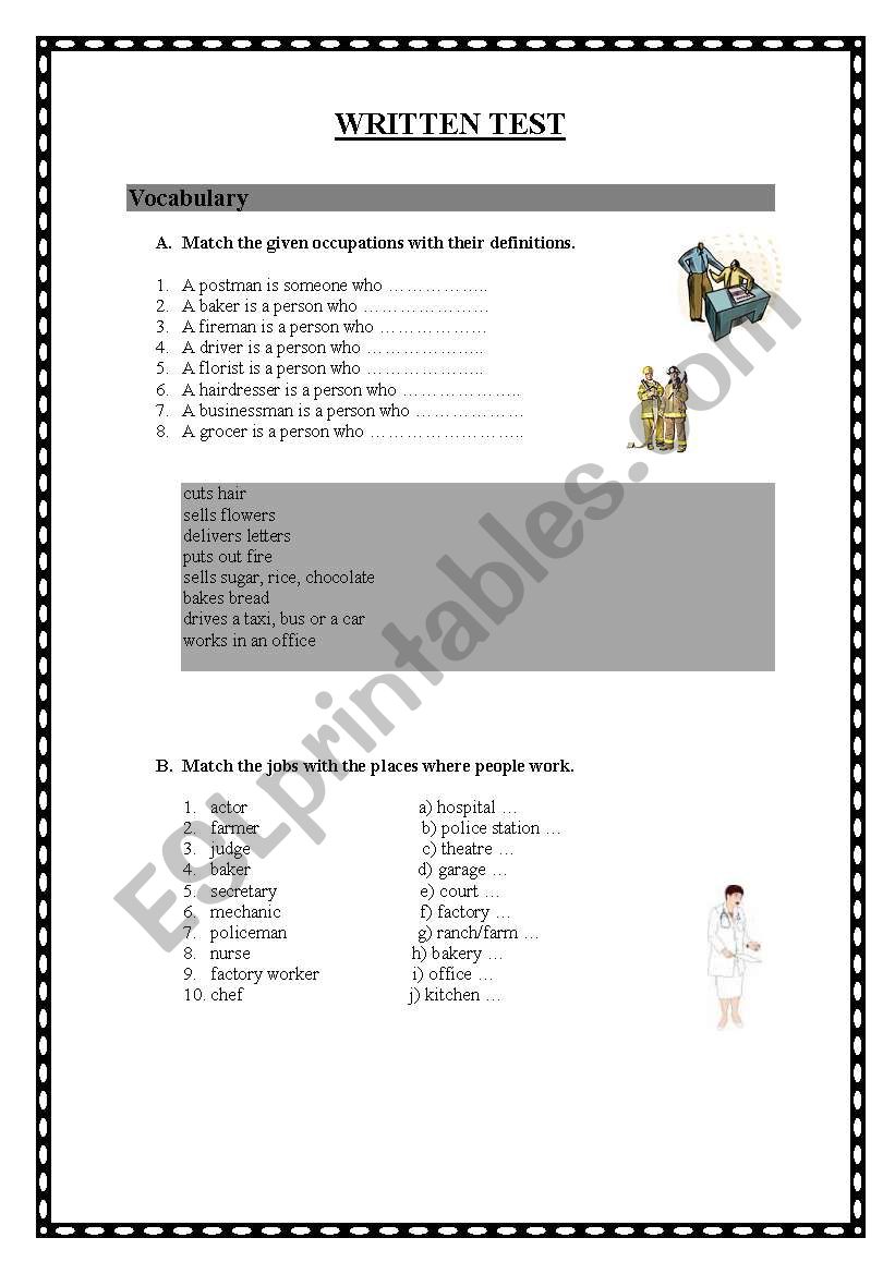 Test about jobs worksheet