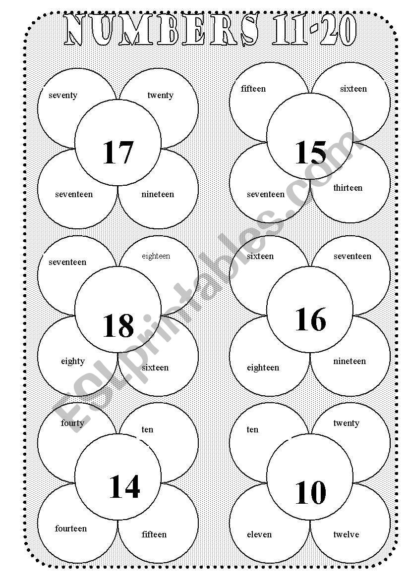 Numbers 11-20 worksheet