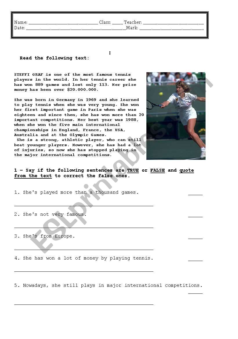 written test on famous tennis player