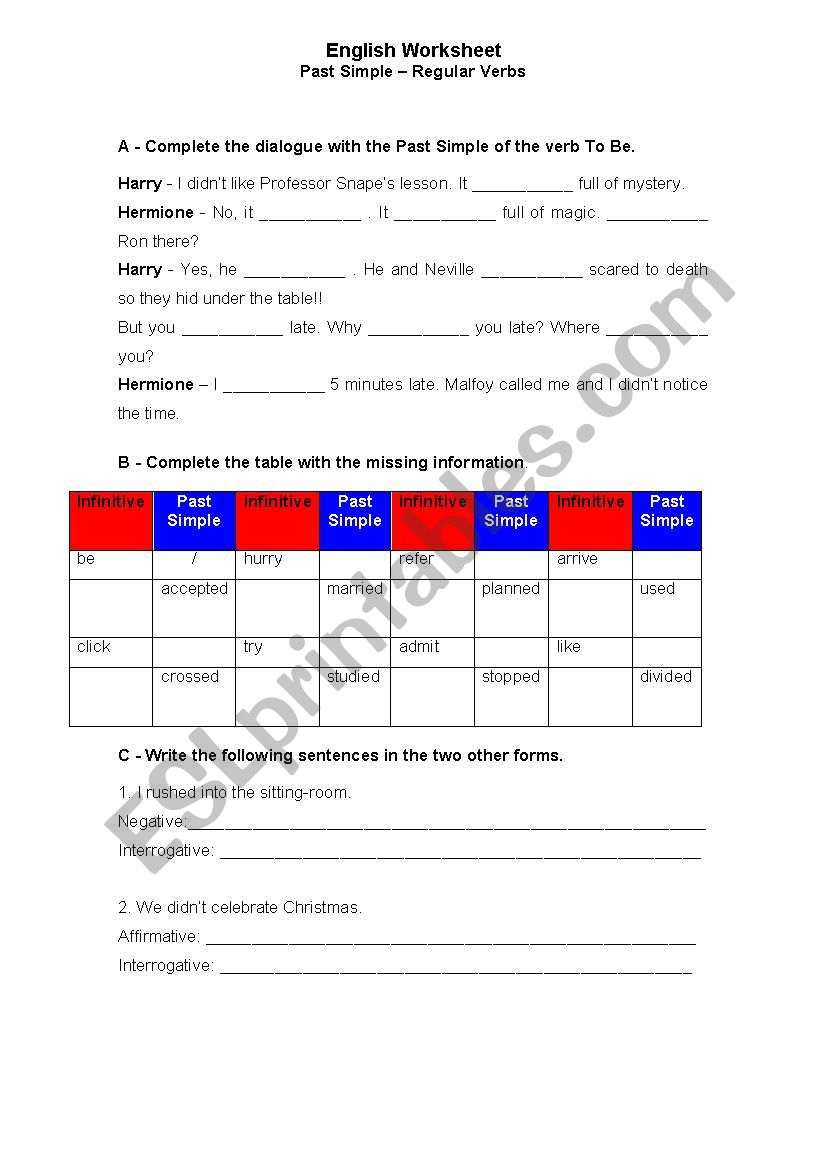 Past simple worksheet