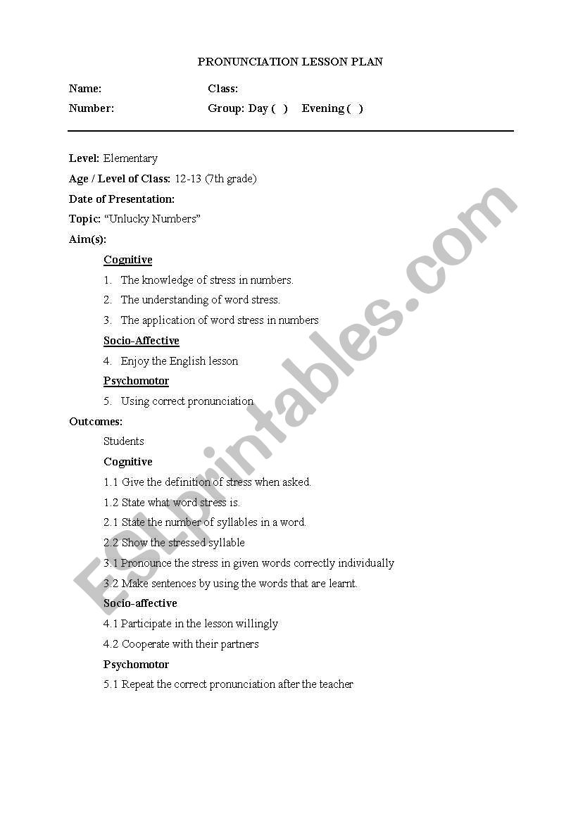 Pronunciation Lesson Plan worksheet