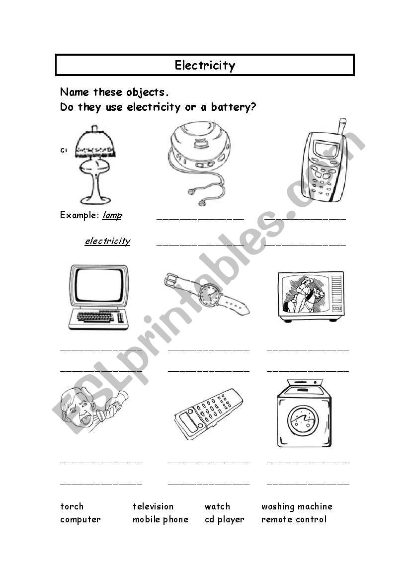 electricty or battery worksheet