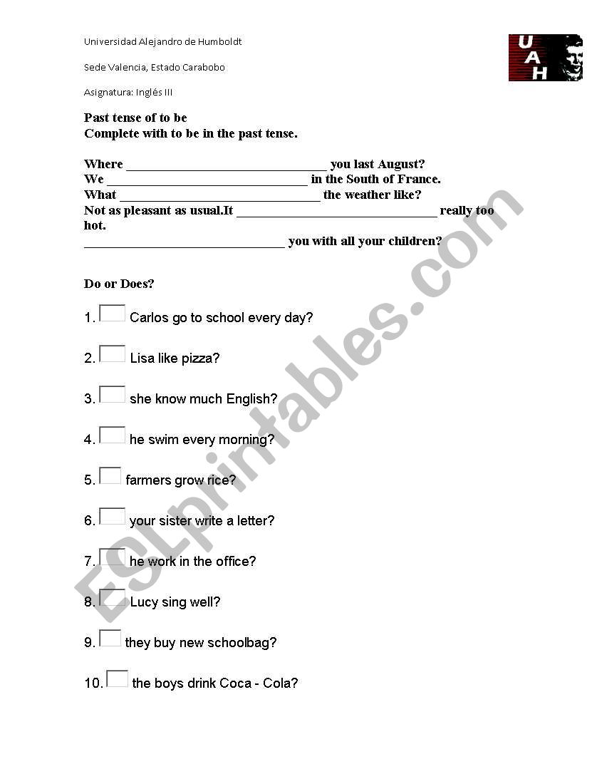 past tense worksheet
