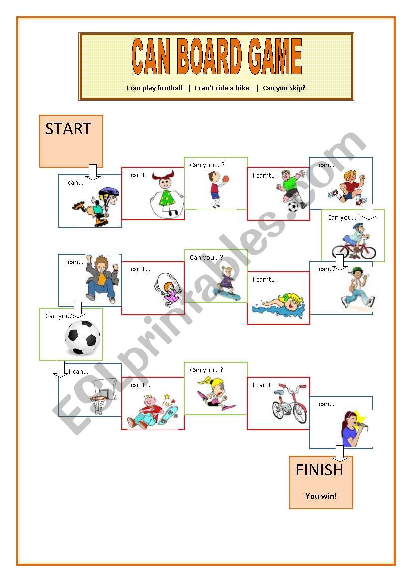 Board Game Can + Sports worksheet