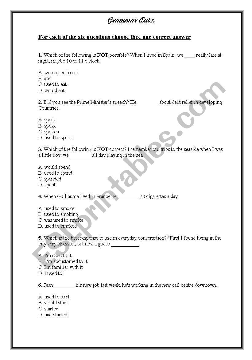 Quiz worksheet