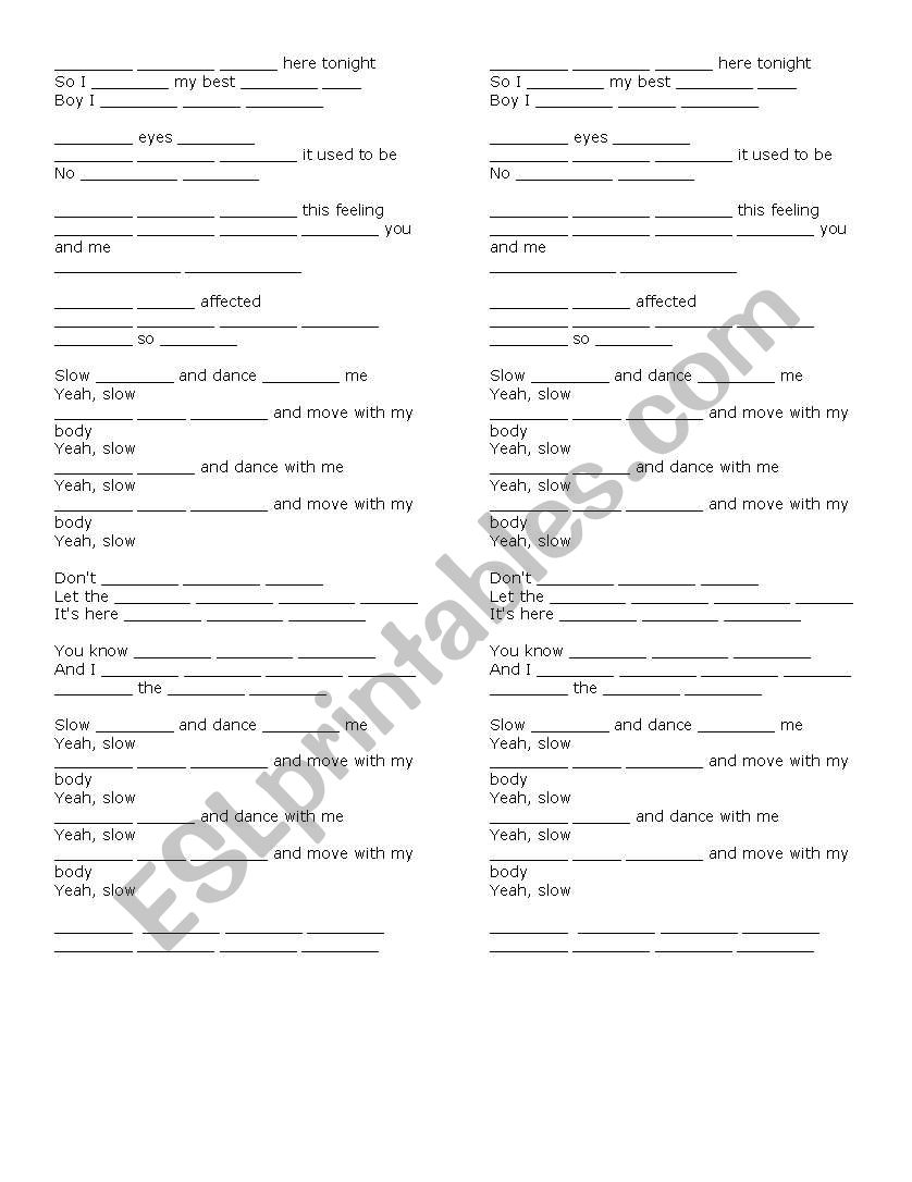 Slow - Kylie Minogue worksheet