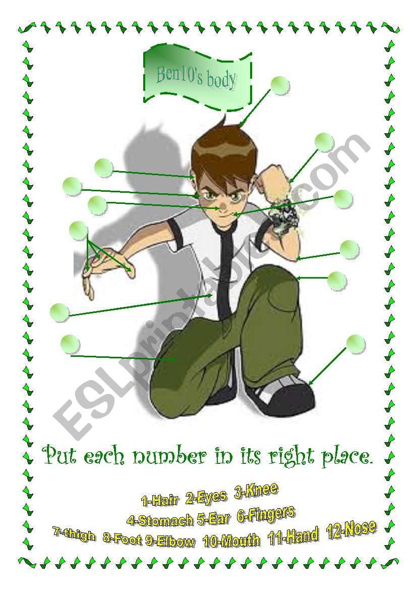 Ben10s body worksheet