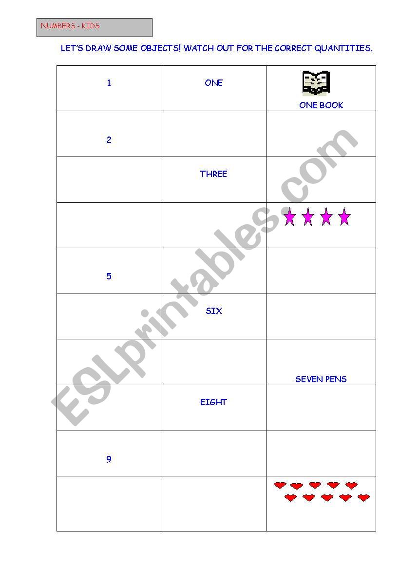 Numbers for kids worksheet