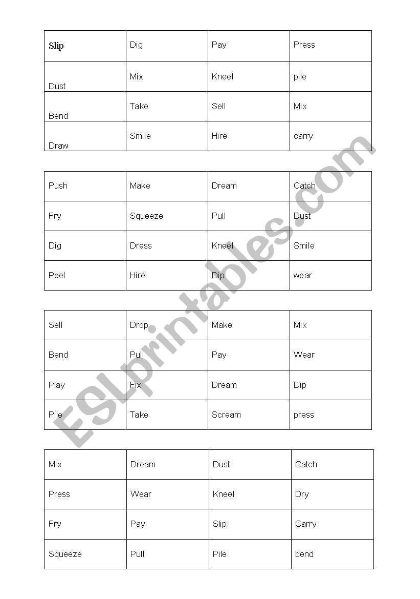 Verb Bingo worksheet