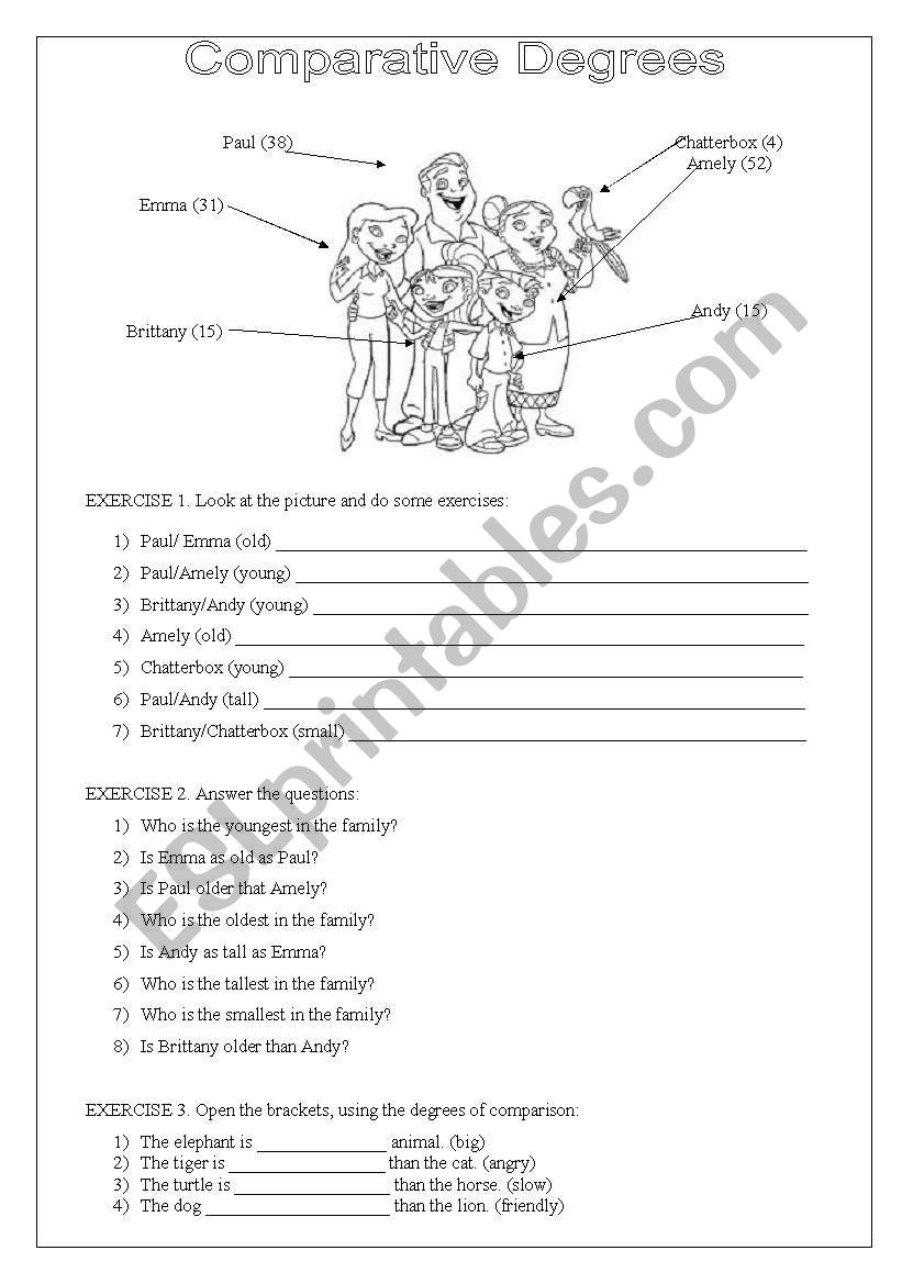 Degrees of camparison worksheet