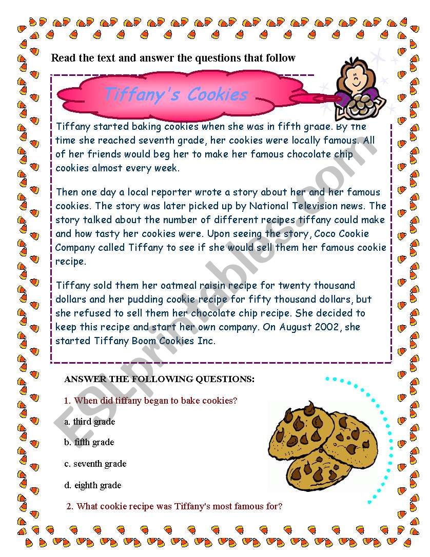 Tiffanys Cookies worksheet
