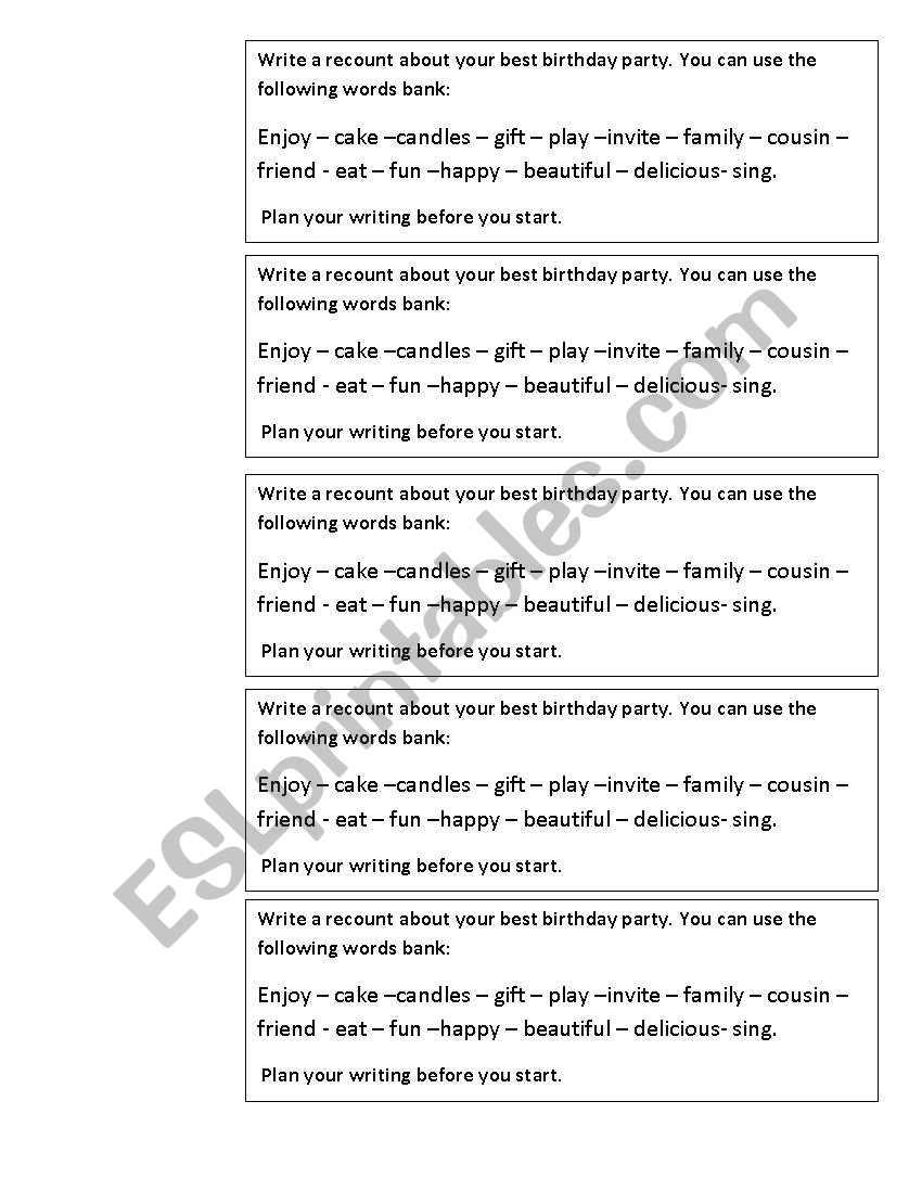 Writing rubric  worksheet