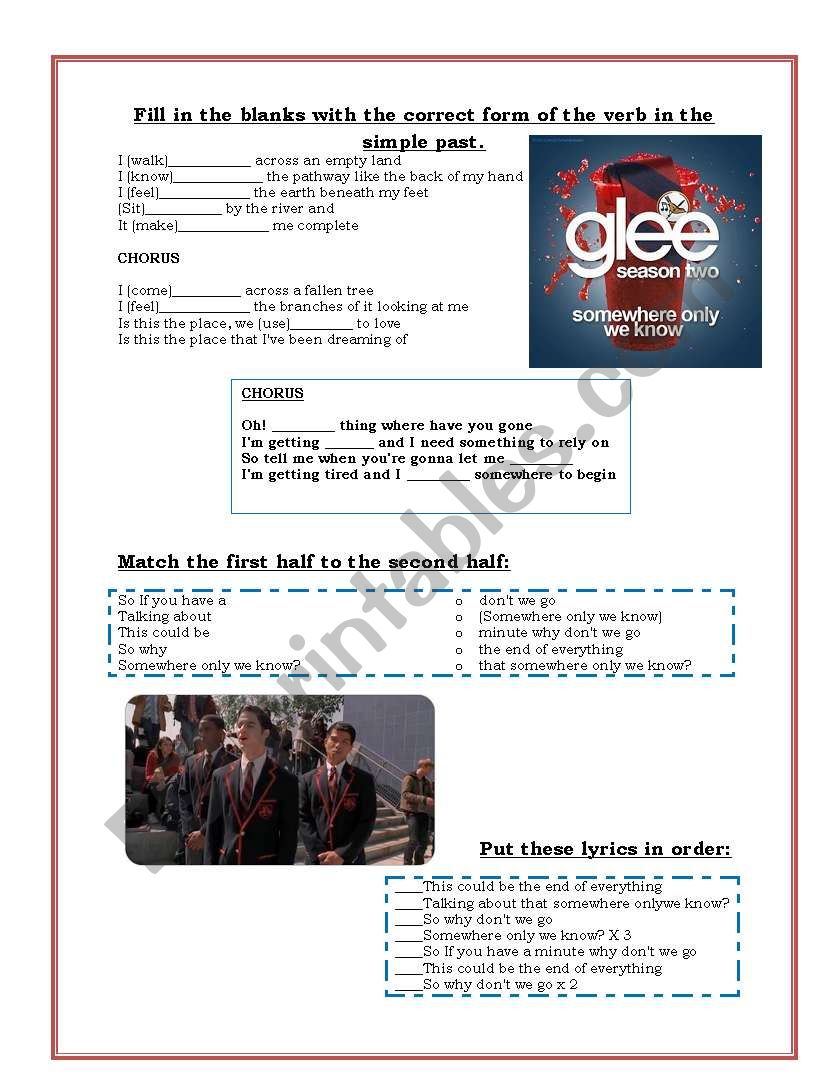 Warblers GLEE Songs Part 2  worksheet