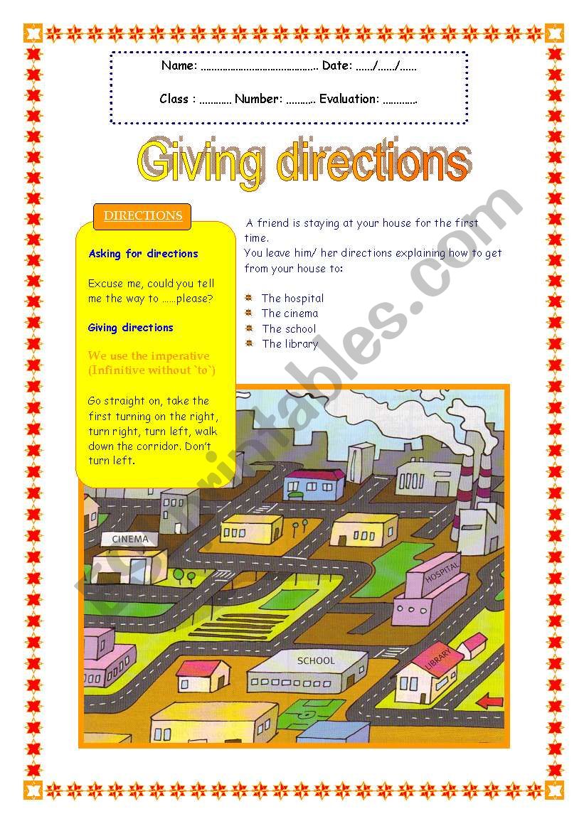 Giving directions  worksheet