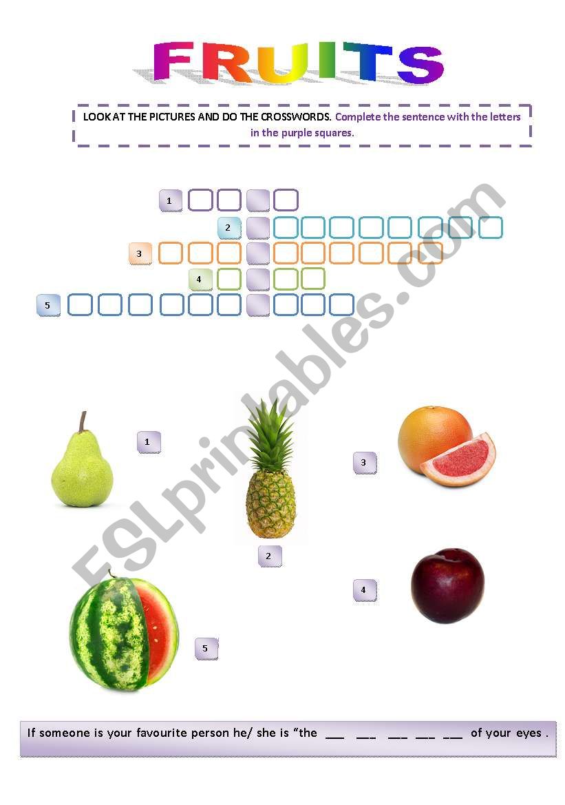 FRUIT CROSSWORD - Hidden message