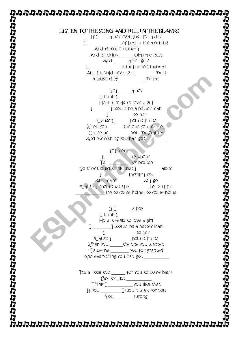 Song-If l were a boy worksheet