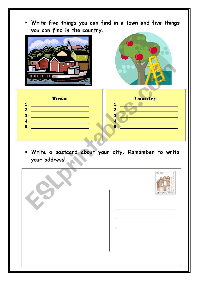 Town and city worksheet
