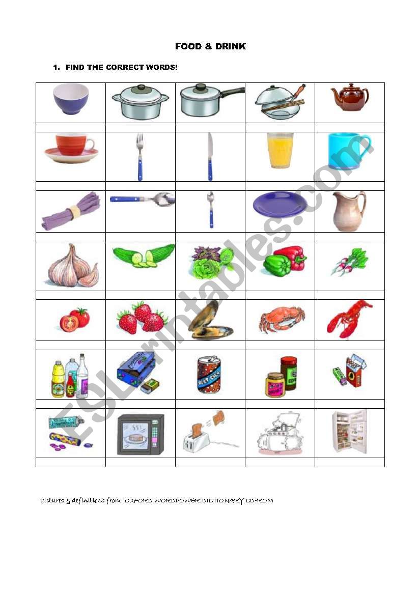 FOOD,DRINK&COOKING worksheet