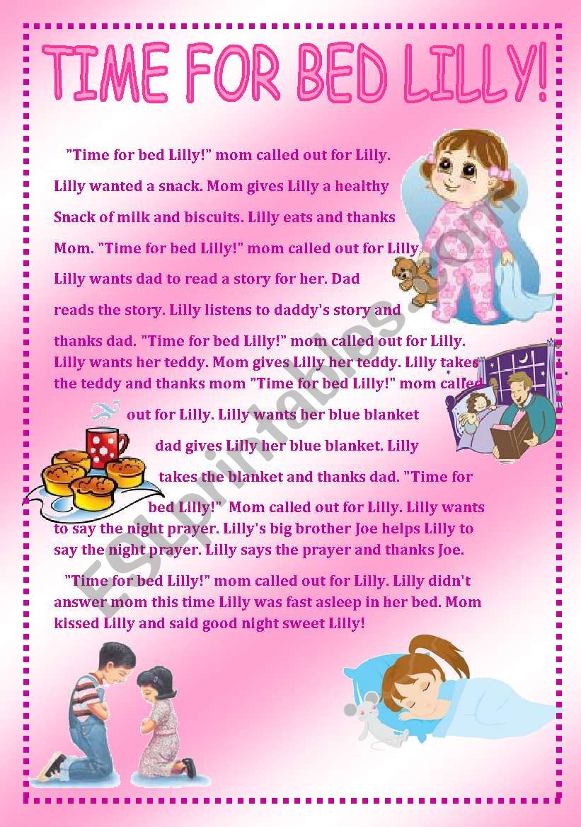 Time for bed Lilly worksheet