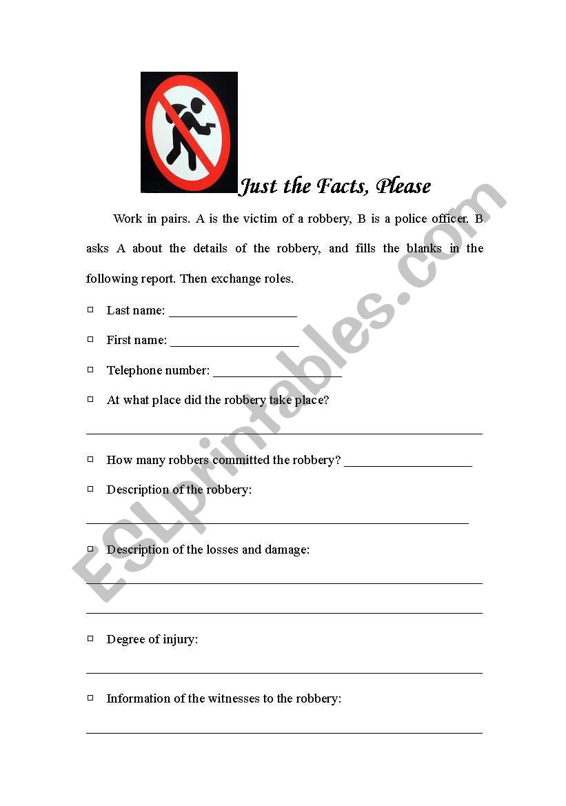 Catch A Robber worksheet