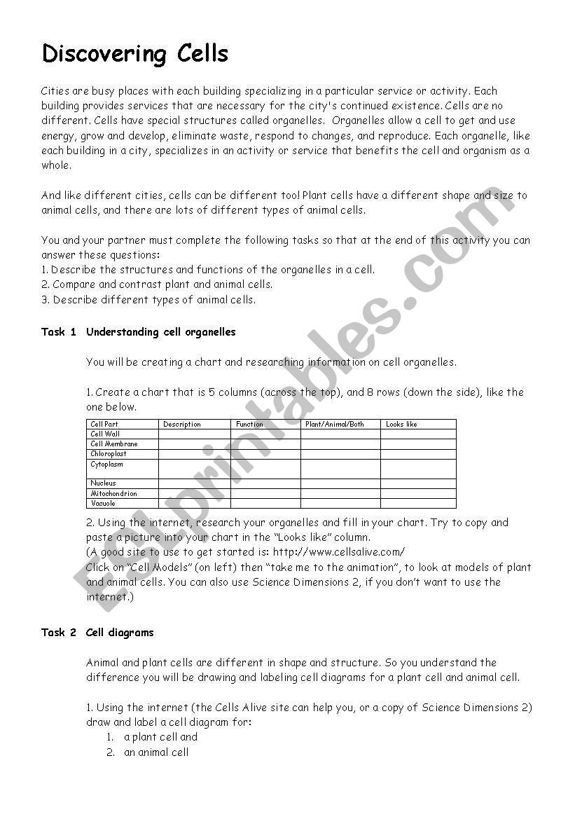 Discovering cells webquest worksheet