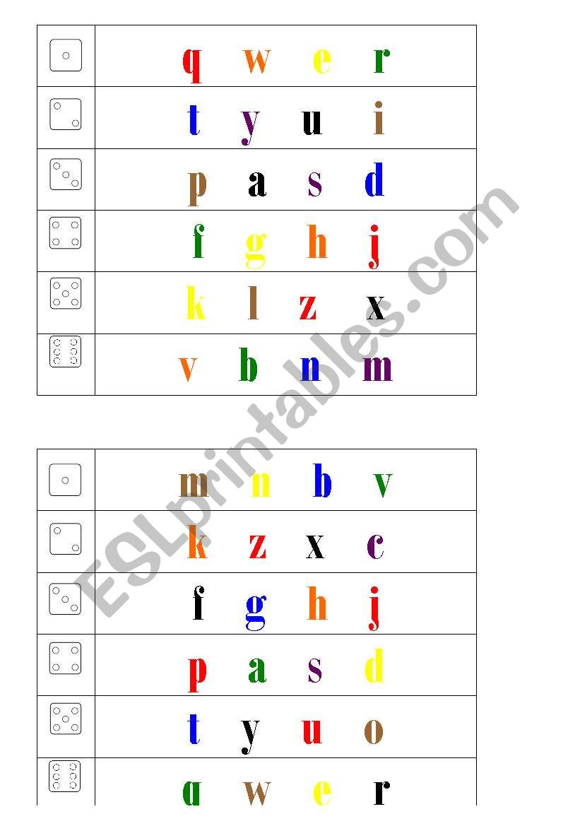 Alphabet Dice Game worksheet
