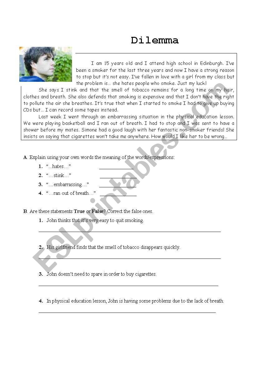 Smoking  worksheet