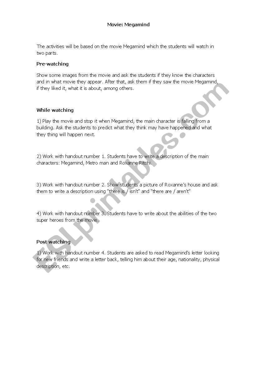 Movie: Megamind! worksheet