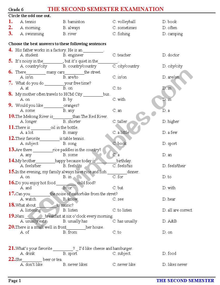 Written test Grade 6 worksheet