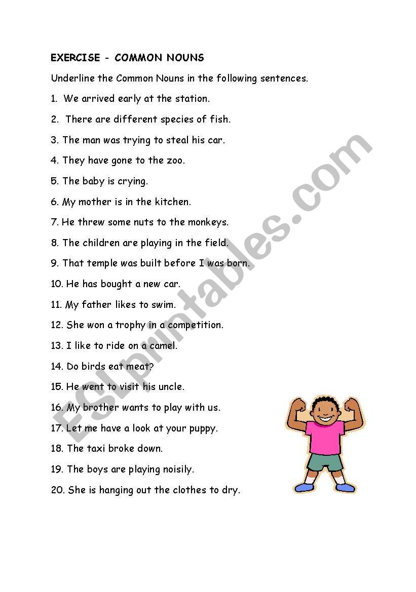 Common nouns worksheet