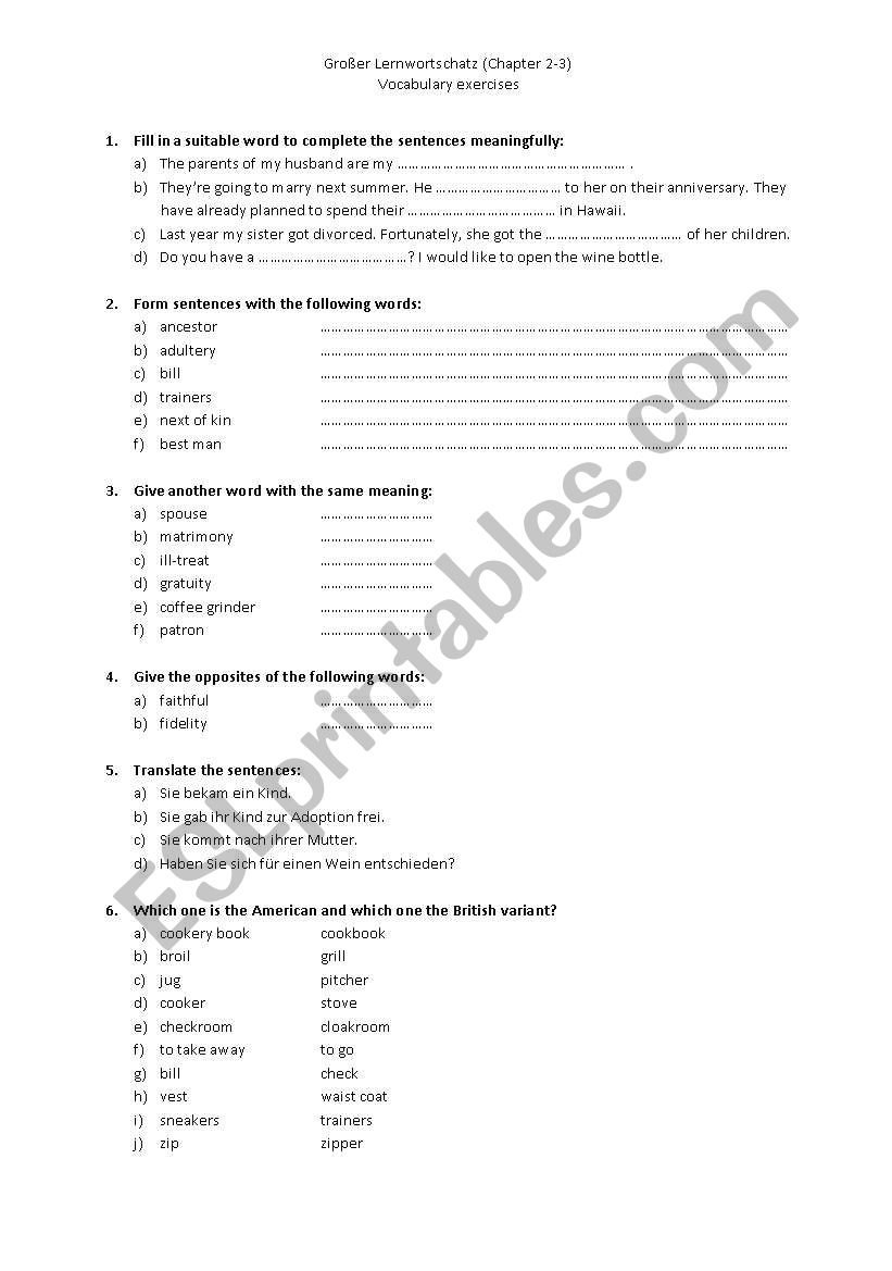 Family vocabulary worksheet