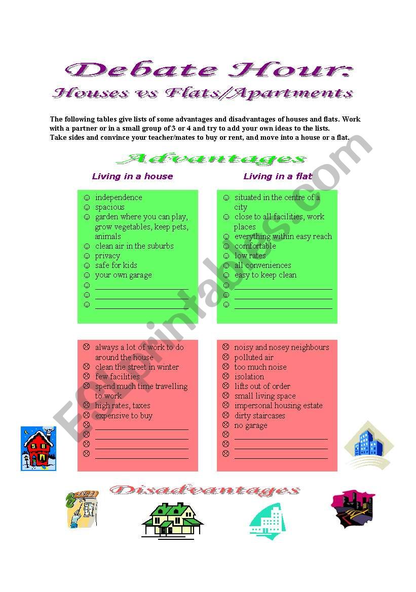 Debate Hour: Houses vs Flats worksheet