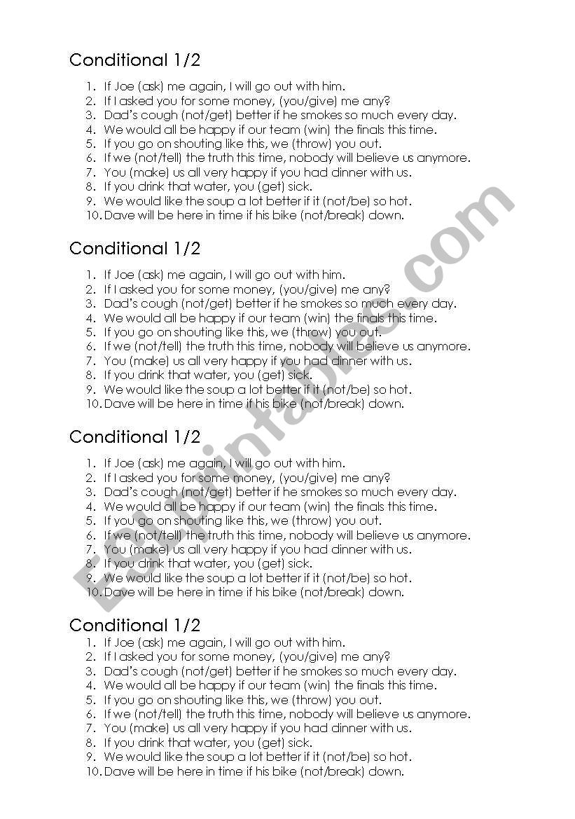 Conditional 1 & 2 worksheet