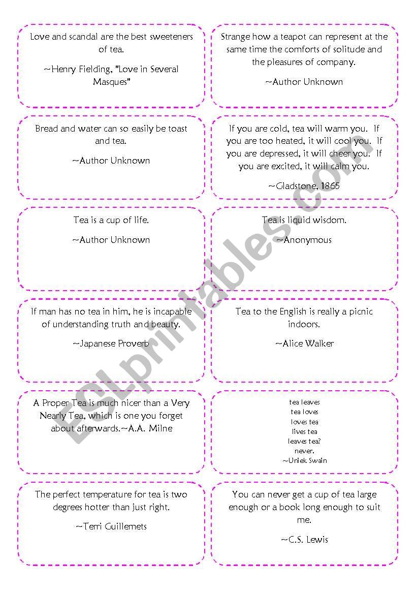 Tea Quotes worksheet