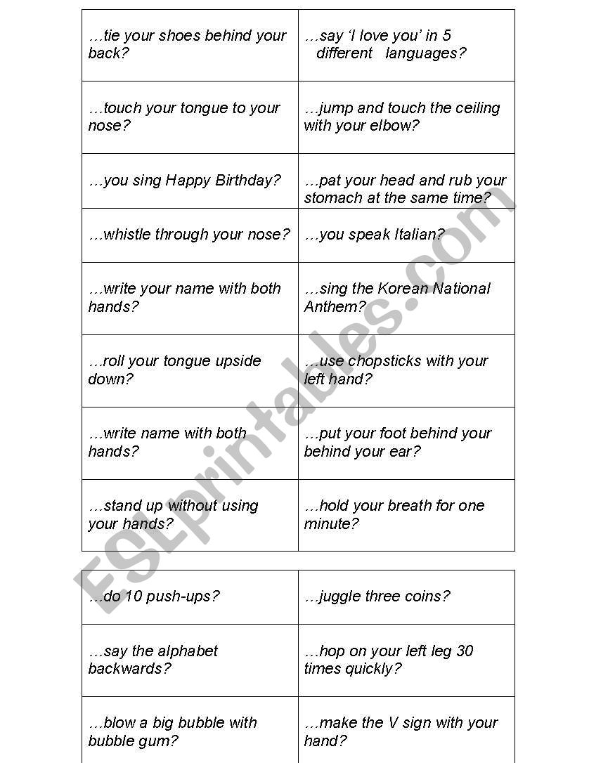 Can you...? worksheet