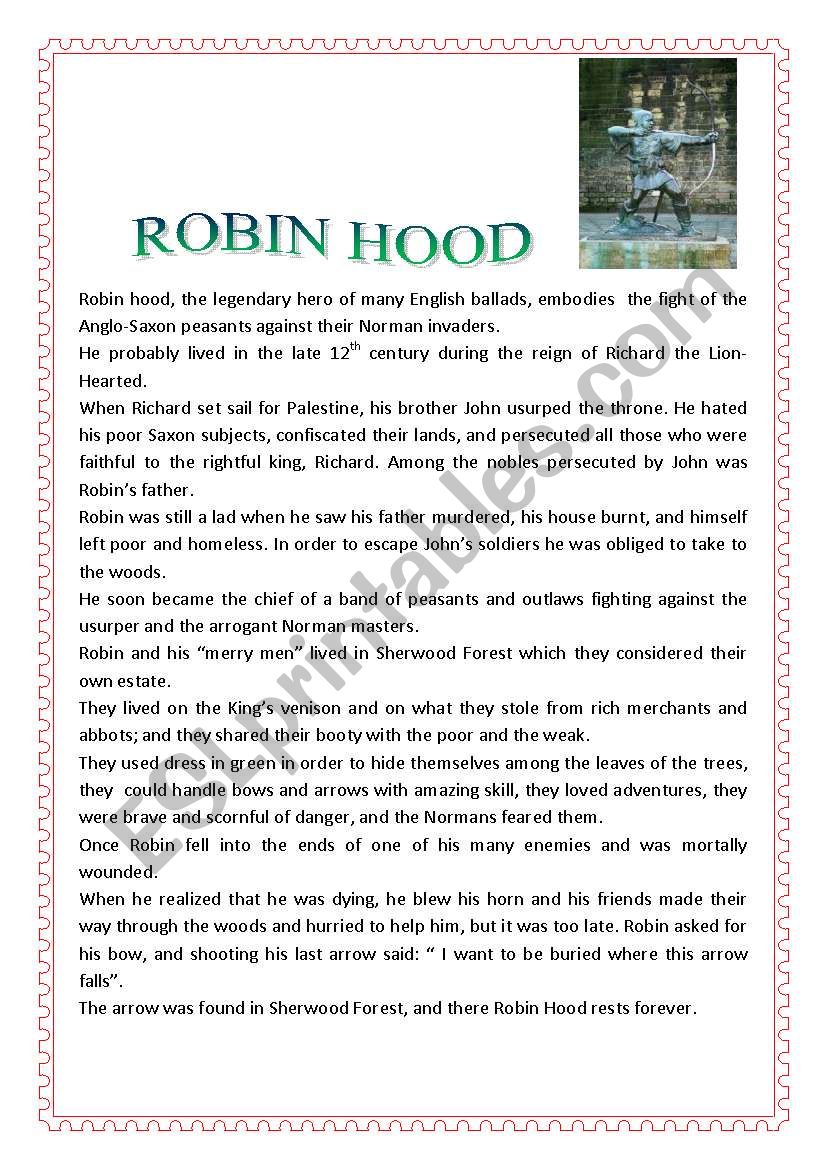 Robin Hood worksheet