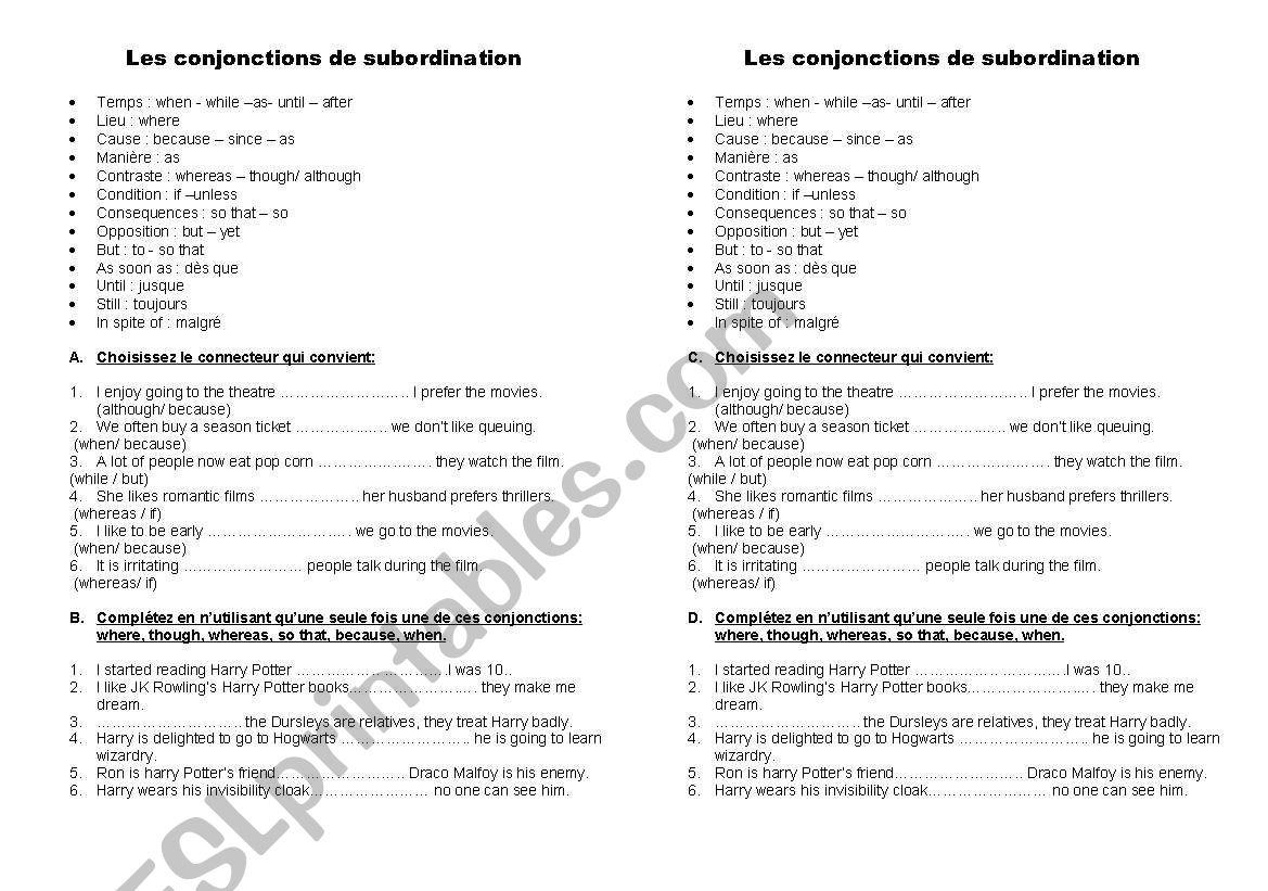 subordinate clauses worksheet