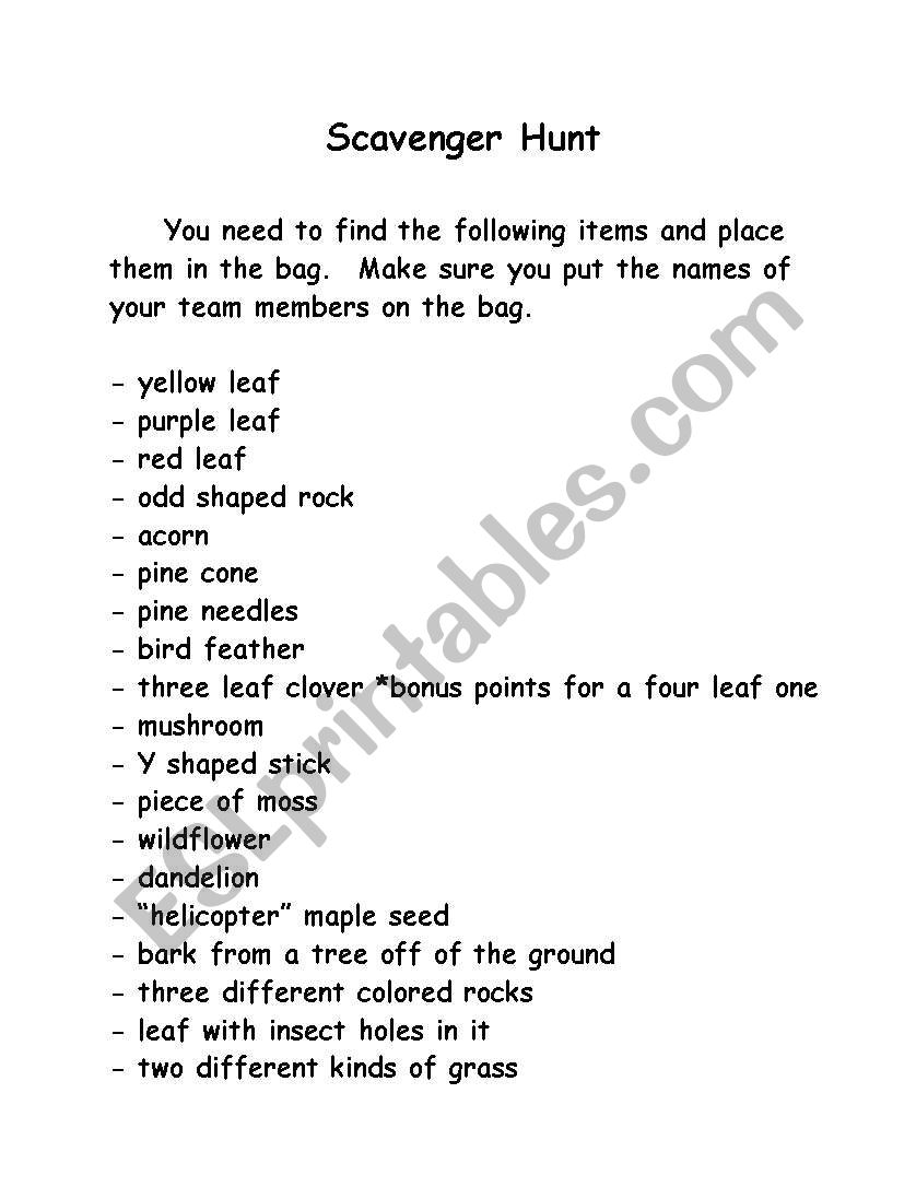 Nature Scavenger Hunt worksheet