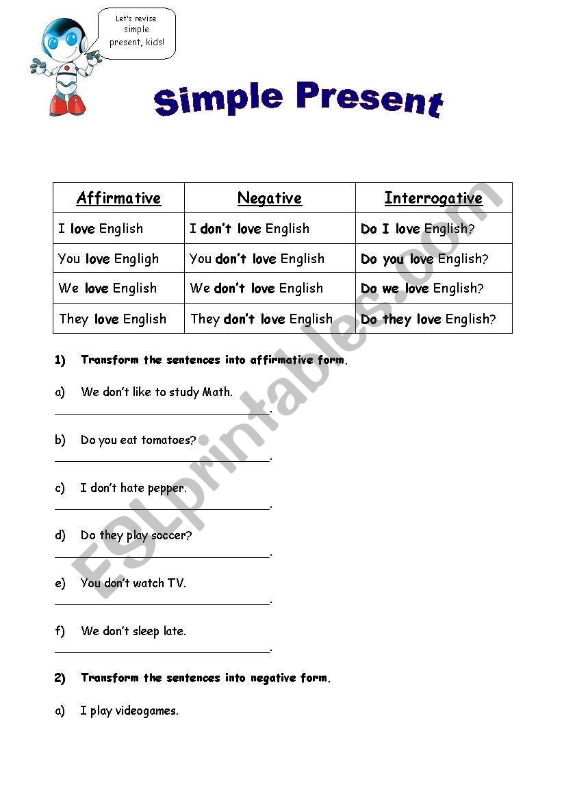 SIMPLE PRESENT worksheet